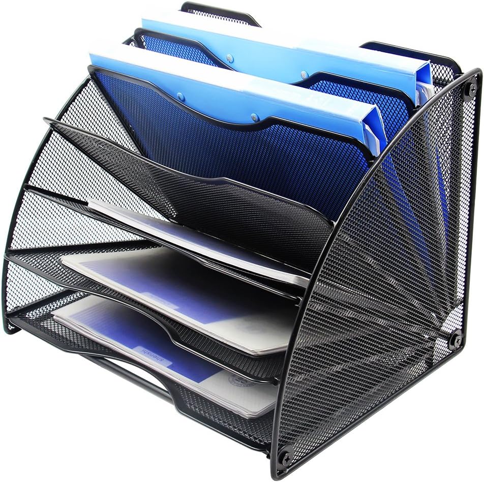 EasyPAG Desk File Organizer 6 Compartment Fan-Shaped Filing Paper Holder Letters Tray Desk Organizers and Accessories,Black - Image 4